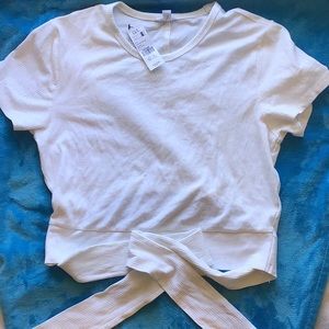 White Crop Top,Juniors,Keyhole back adjustable Wrap tie, Size L,Brand Garage